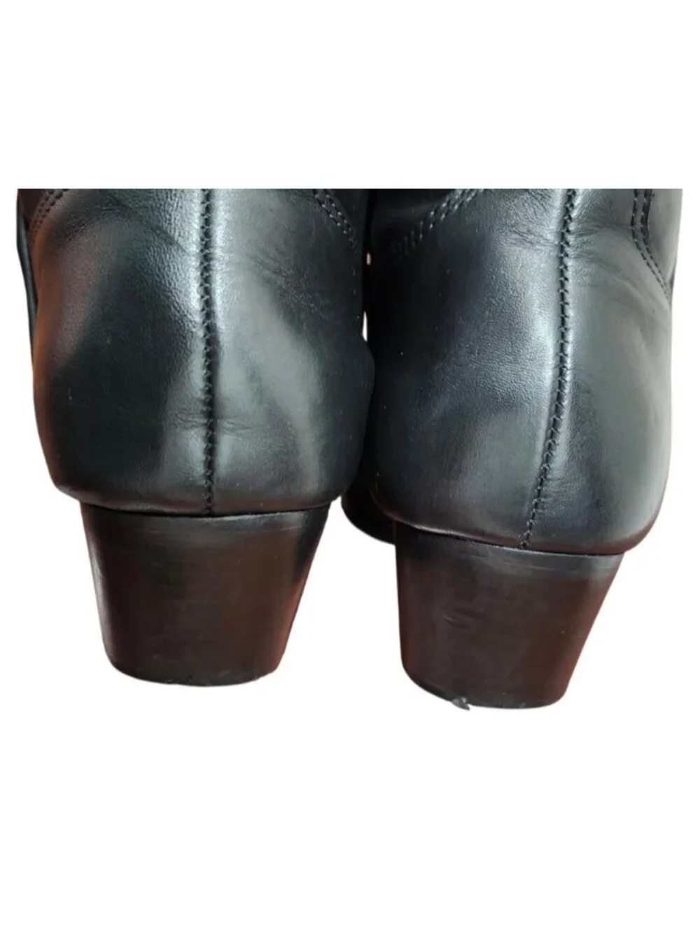 Schutz Black Leather Western Knee High Boots Silver Toe Cap Cowboy Riding 8.5B